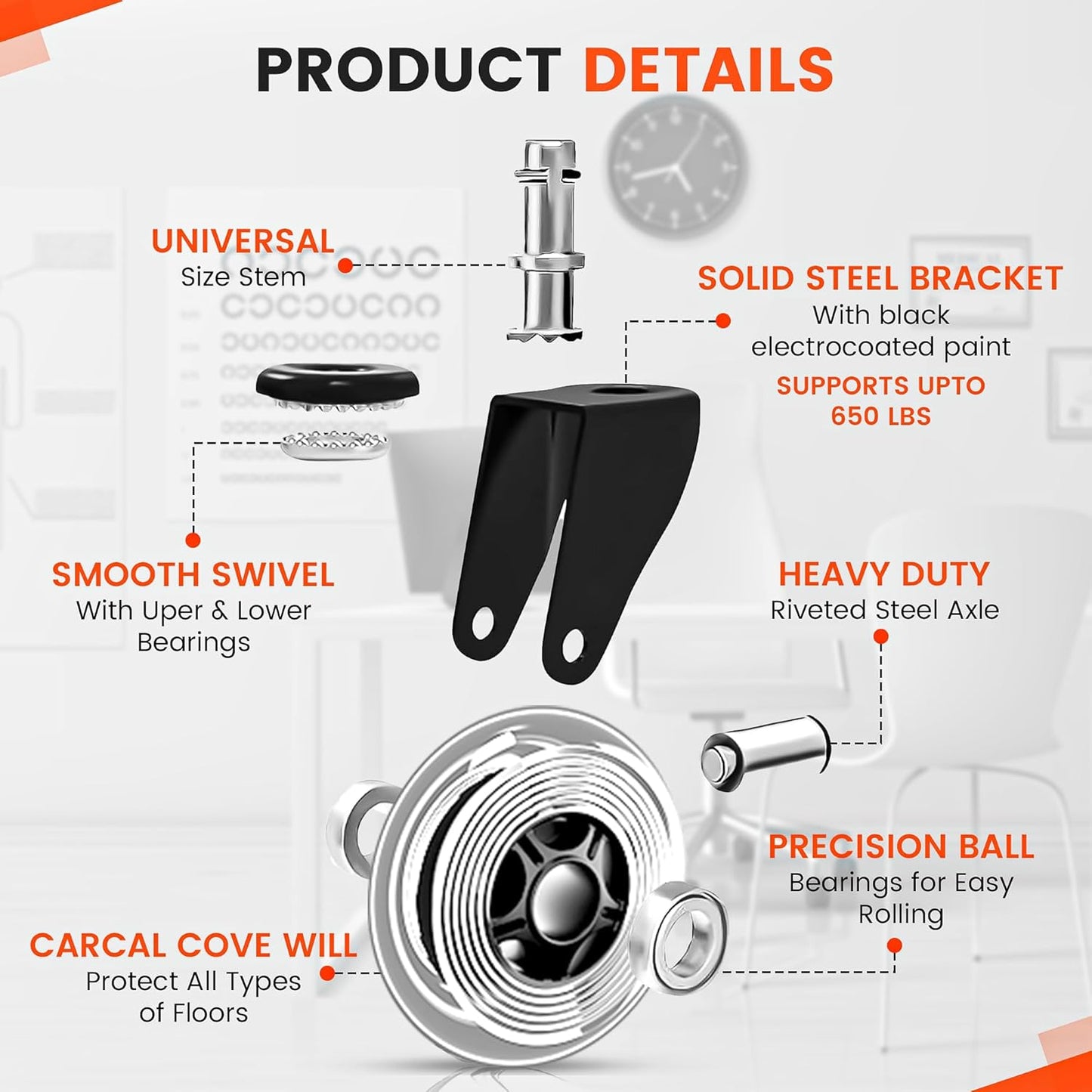Office Chair Wheels Set of 5