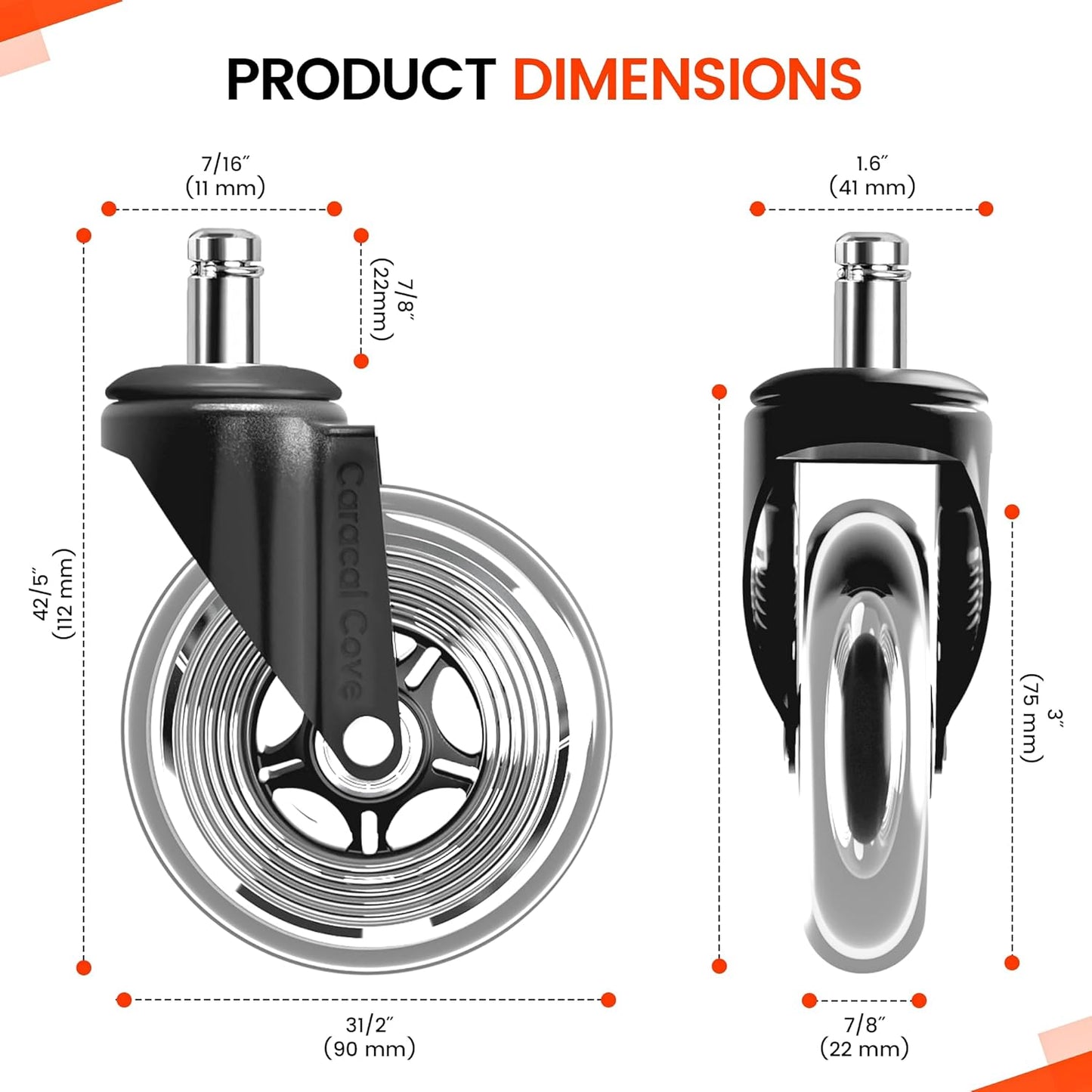 Office Chair Wheels Set of 5